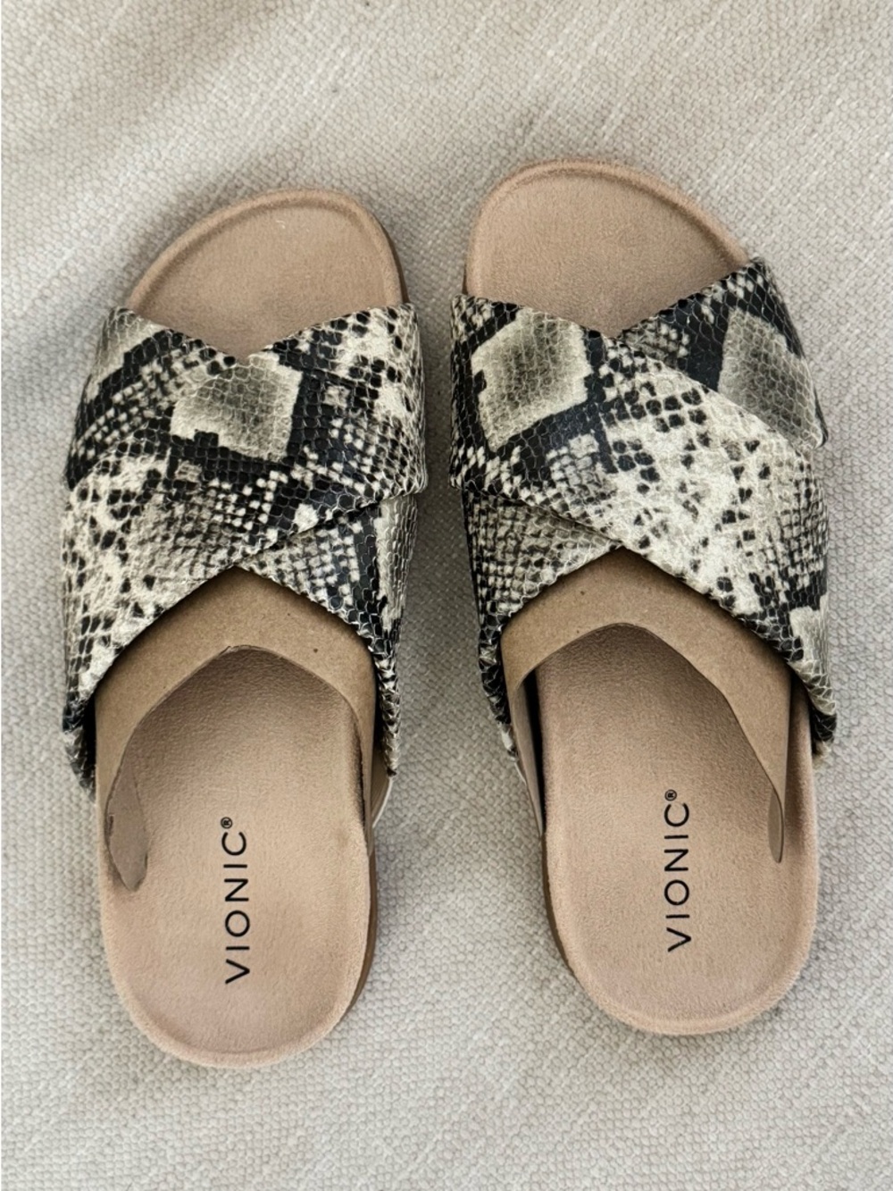 Vionic Women's Snake-Print Crossband Slide Sandals - Neutral Snake